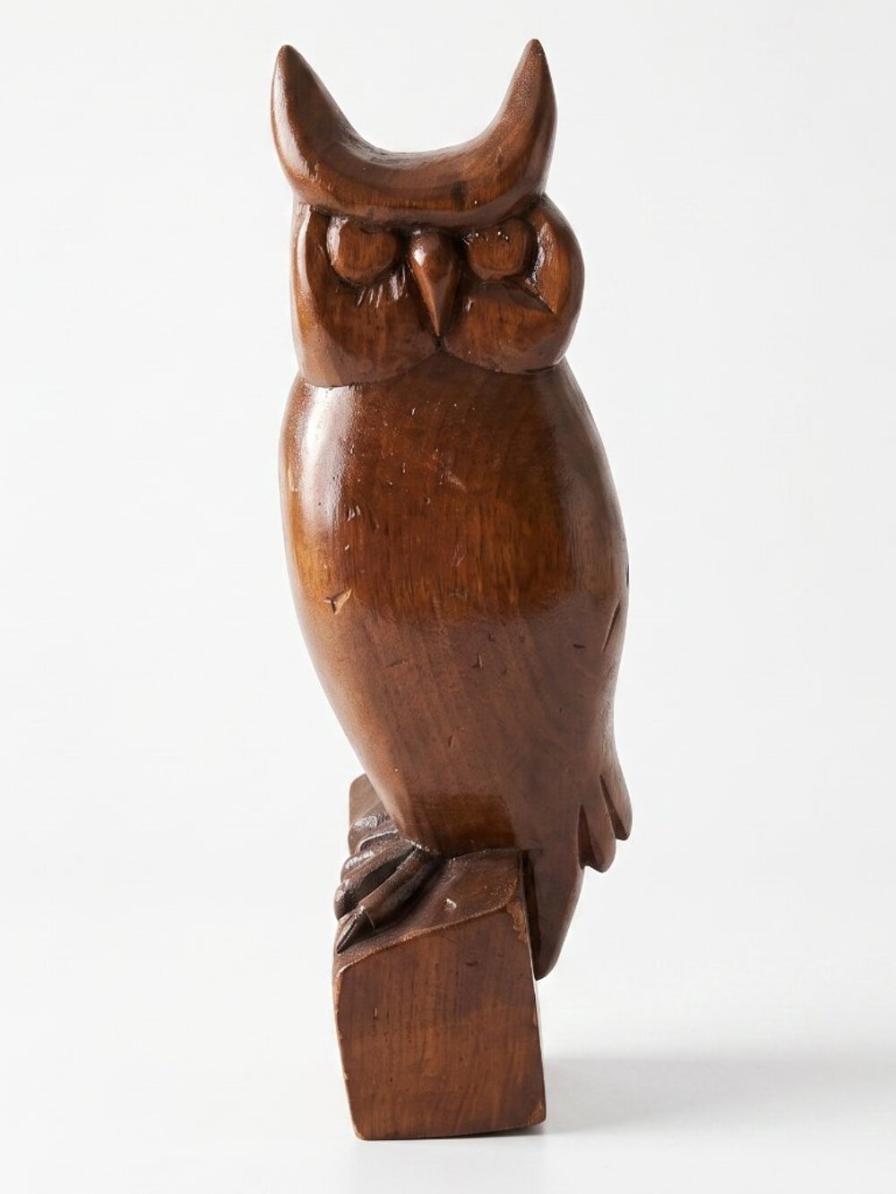 Vintage Hand Carved Wood Owl Sculpture Figurine Signed Jr. Morris Boho Decor